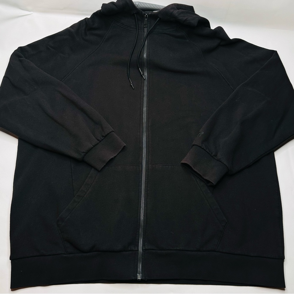 Russell Mens Black Zip Front Hoodie Jacket Pull Tie Front Pocket Logo Classic XL